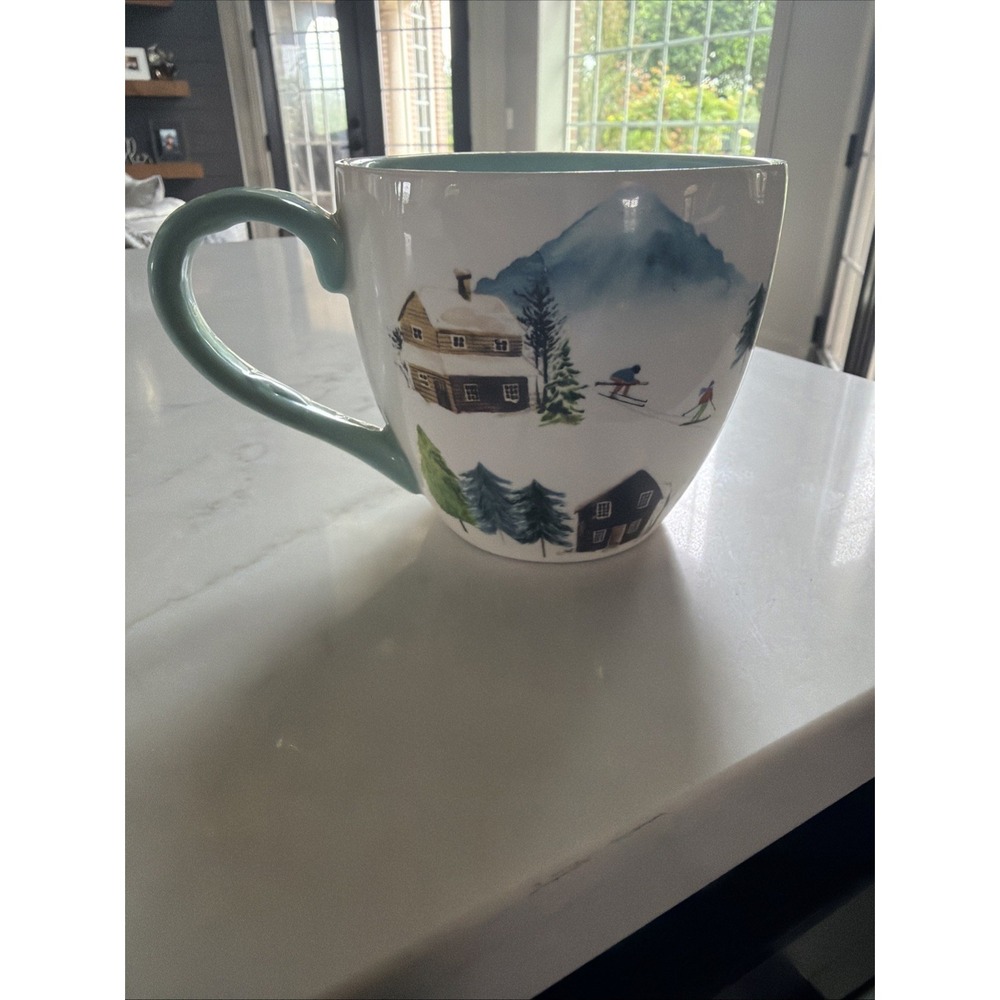 Harvest Green Studio Mug Skiers Ski Cabin‎ Mountain Winter Bone China Coffee Tea